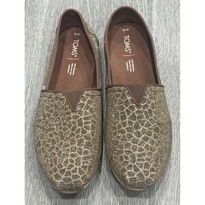 Toms Women's Shoes Classic Gold Glitter Cheetah Print Slip On‎ Casual Women's 10